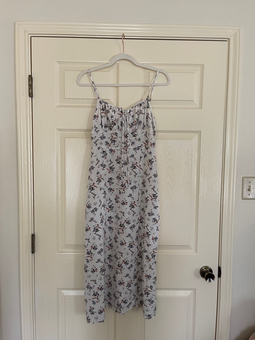 SHEIN White Floral Spaghetti-Strap Midi Dress